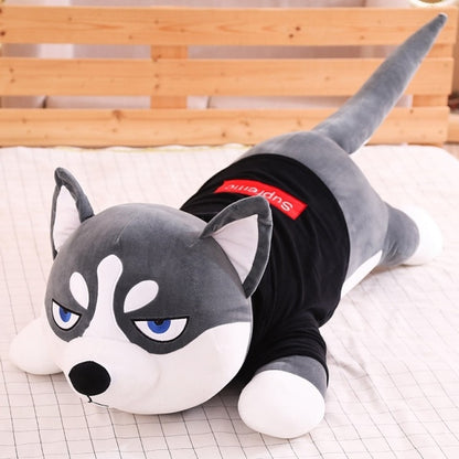 Funny Dressed Siberian Husky Lying Large Size Stuffed Plush Pillow Doll Gift