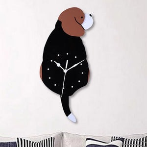 Cute Puppy Dog Wiggle Swing Tail Pendulum Acrylic Wall Clocks