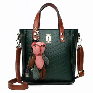 Vintage Rivet Women Handbag Shoulder Bag with Cute Bear Keychain
