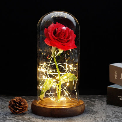 Galaxy Artificial Roses Flower In A Glass Dome Valentine Christmas Gift