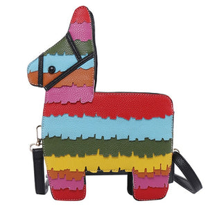 Colorful Rainbow Alpaca Pony Shaped Leather Shoulder Bag Handbag