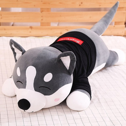 Funny Dressed Siberian Husky Lying Large Size Stuffed Plush Pillow Doll Gift