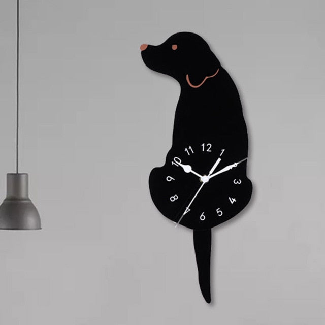 Cute Puppy Dog Wiggle Swing Tail Pendulum Acrylic Wall Clocks