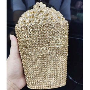 Luxury Crystal Popcorn Bucket Evening Party Purse Shoulder Bag Handbag