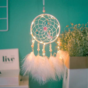 Circle Lace Ribbons LED Light Dreamcatchers with Feather