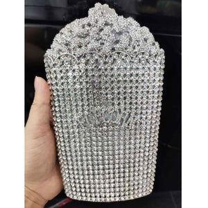 Luxury Crystal Popcorn Bucket Evening Party Purse Shoulder Bag Handbag