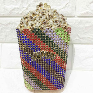 Luxury Crystal Popcorn Bucket Evening Party Purse Shoulder Bag Handbag