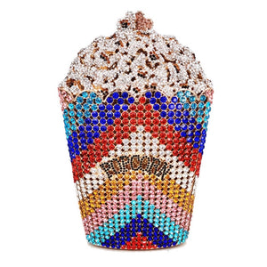 Luxury Crystal Popcorn Bucket Evening Party Purse Shoulder Bag Handbag