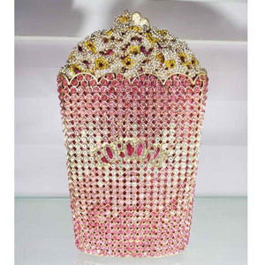 Luxury Crystal Popcorn Bucket Evening Party Purse Shoulder Bag Handbag