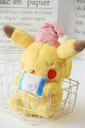Sleeping Pokemon Pikachu Plush Stuffed Soll with Hat