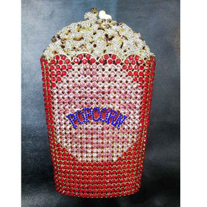 Luxury Crystal Popcorn Bucket Evening Party Purse Shoulder Bag Handbag