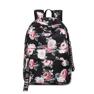 Vintage Flower Floral Water Resistant Nylon School Bag Backpack