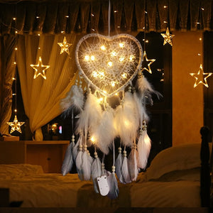 Love Heart Shape LED Night Light Dreamcatcher with Feather