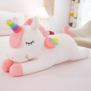 Cute Unicorn Horse Rainbow Horn Large Lying Soft Plush Stuffed Doll Pillow Toy