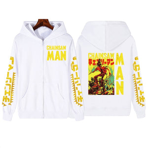 Anime Chainsaw Man Print Long Sleeve Zipper Hoodie Sweatshirt