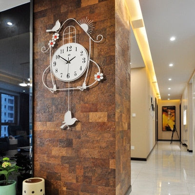 Iron Craft Bird House Swing Hanging Bird 12 Inch Pendulum Wall Clock