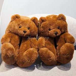 Cute Teddy Bear Furry Faux Fur Indoor Home Slippers Shoes