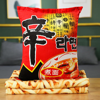 Instant Beef Fried Noodles Stuffed Plush Pillow with Blanket
