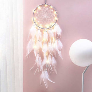 Circle Lace Ribbons LED Light Dreamcatchers with Feather