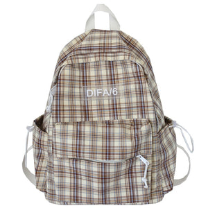 Plaid Lattice Cotton Fabric College School Backpack