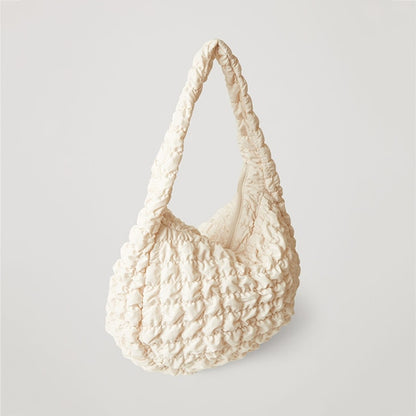 Quilted Padded Ruched Large Capacity Nylon Tote Shoulder Bags