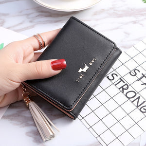 Cute Mini Elephant Leather Purse Short Wallet withTassel Small