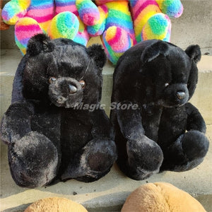 Cute Teddy Bear Furry Faux Fur Indoor Home Slippers Shoes