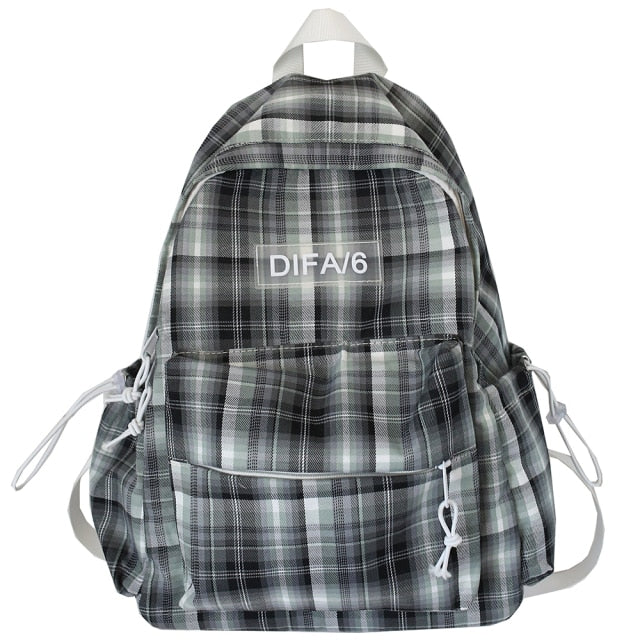 Plaid Lattice Cotton Fabric College School Backpack