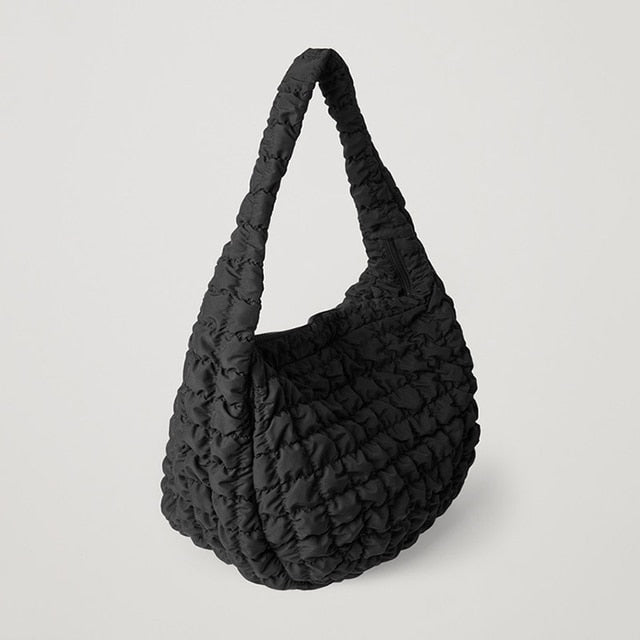 Quilted Padded Ruched Large Capacity Nylon Tote Shoulder Bags