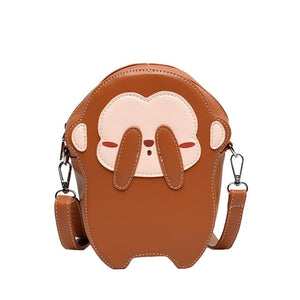 Cute See No Evil Brown Monkey Design Mini Leather Purse Shoulder Bags