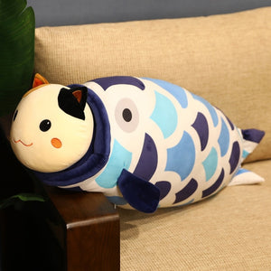 Funny Fish Eat Cat & Dog Long Pillow Soft Plush Stuffed Toys Doll