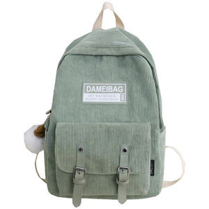 Cute Luxury Corduroy Stripe Backpack School Bag for Teenage Girl