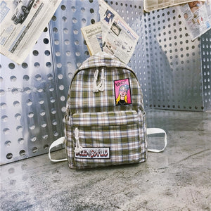 Japanese Soft Chic Sister Plaid Canvas School Bag Backpack