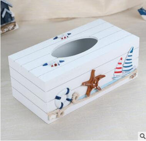 Mediterranean Anchor Sea Wooden Tissue Paper Boxes Holder