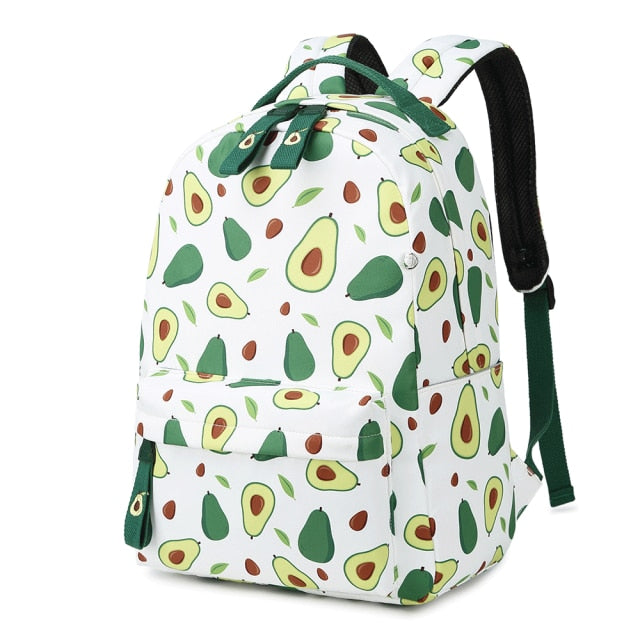Cute Green Avocado White Backpack Bookbag for Teenage Girls