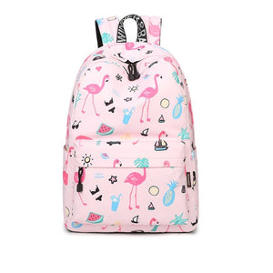 Cute Pink Flamingo Waterproof Backpack School Book Bag for Teenage Girls