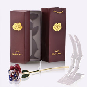 Rose Flower American USA Flag 24k Gold with Stand and Box Gifts