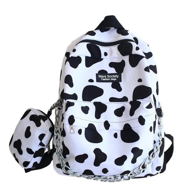 Cute White Cow Skin Print Pattern Waterproof Backpack School Bag