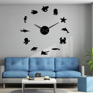 Wall Clocks - Aquatic Undersea Animals Large Frameless DIY Wall Clock