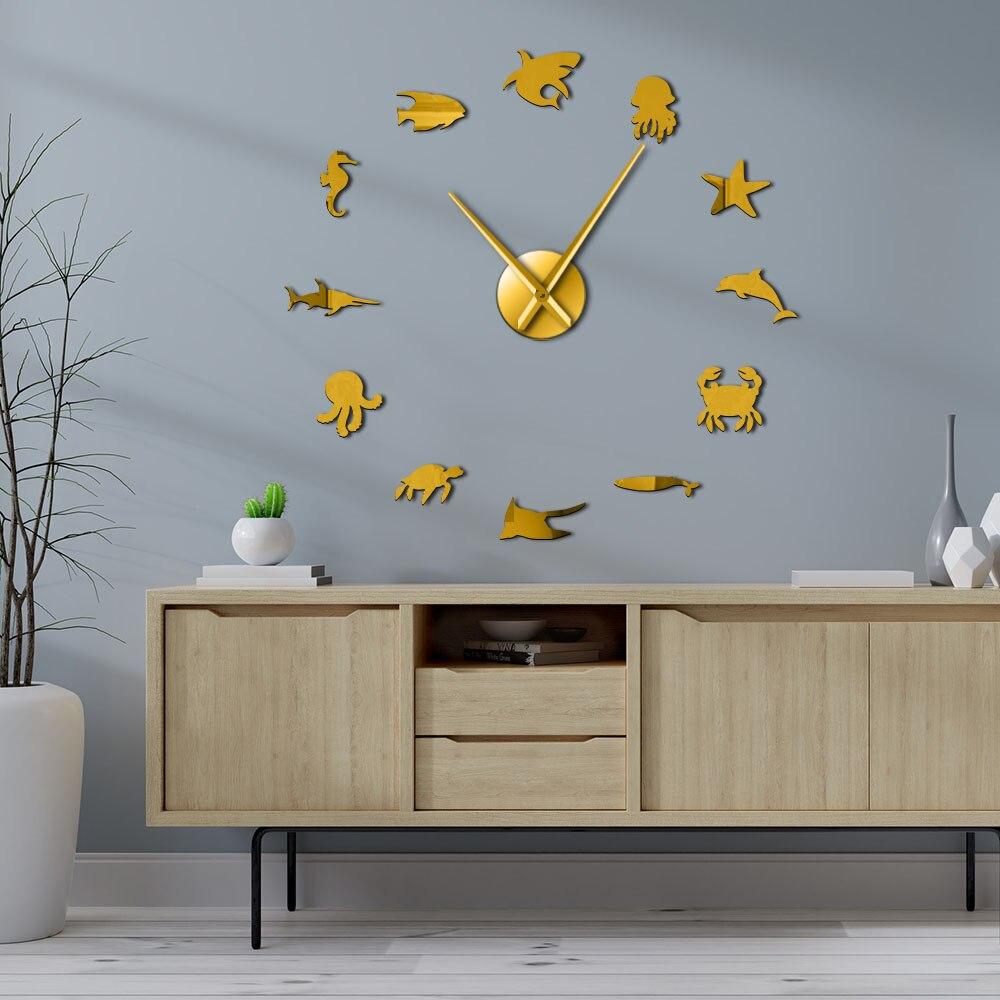 Wall Clocks - Aquatic Undersea Animals Large Frameless DIY Wall Clock