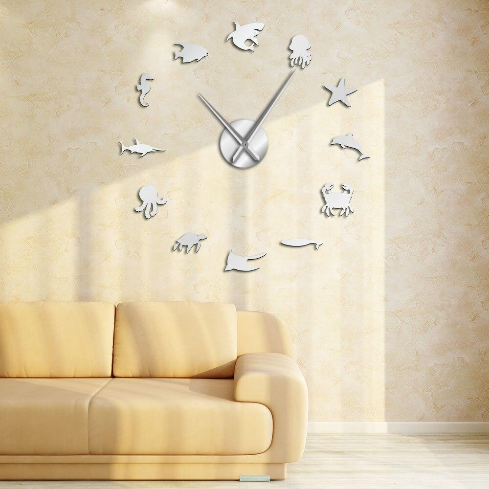 Wall Clocks - Aquatic Undersea Animals Large Frameless DIY Wall Clock