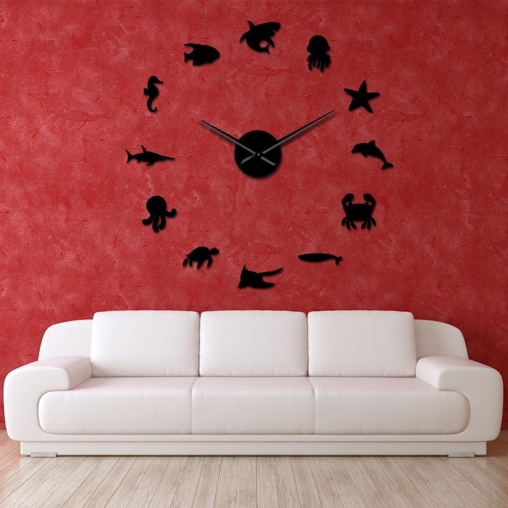 Wall Clocks - Aquatic Undersea Animals Large Frameless DIY Wall Clock