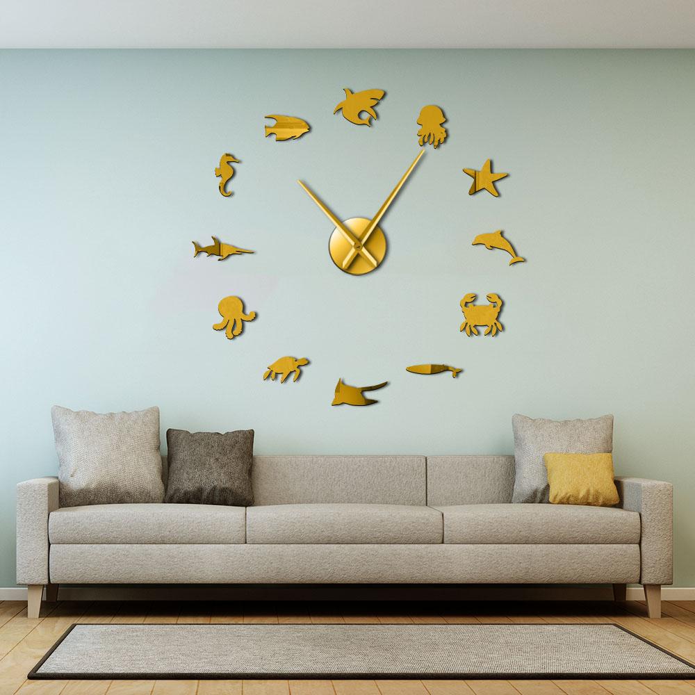 Wall Clocks - Aquatic Undersea Animals Large Frameless DIY Wall Clock