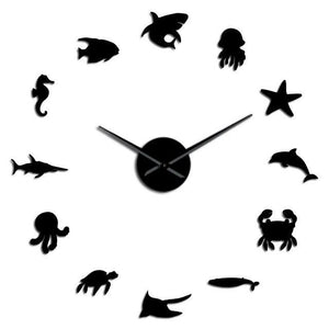 Wall Clocks - Aquatic Undersea Animals Large Frameless DIY Wall Clock