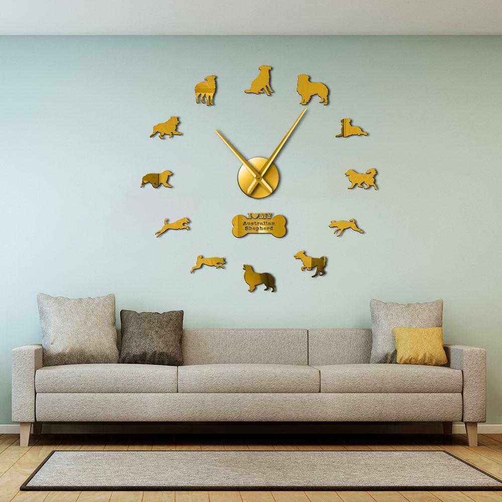 Wall Clocks - Aussie Australian Shepherd Dog Large Frameless DIY Wall Clock