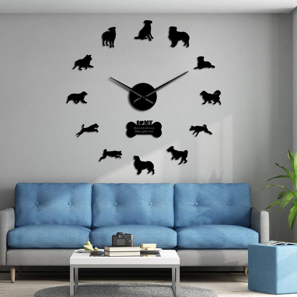 Wall Clocks - Aussie Australian Shepherd Dog Large Frameless DIY Wall Clock