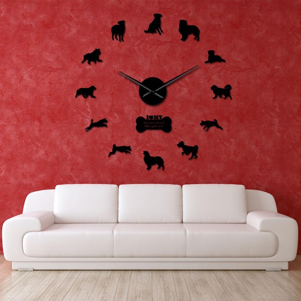 Wall Clocks - Aussie Australian Shepherd Dog Large Frameless DIY Wall Clock