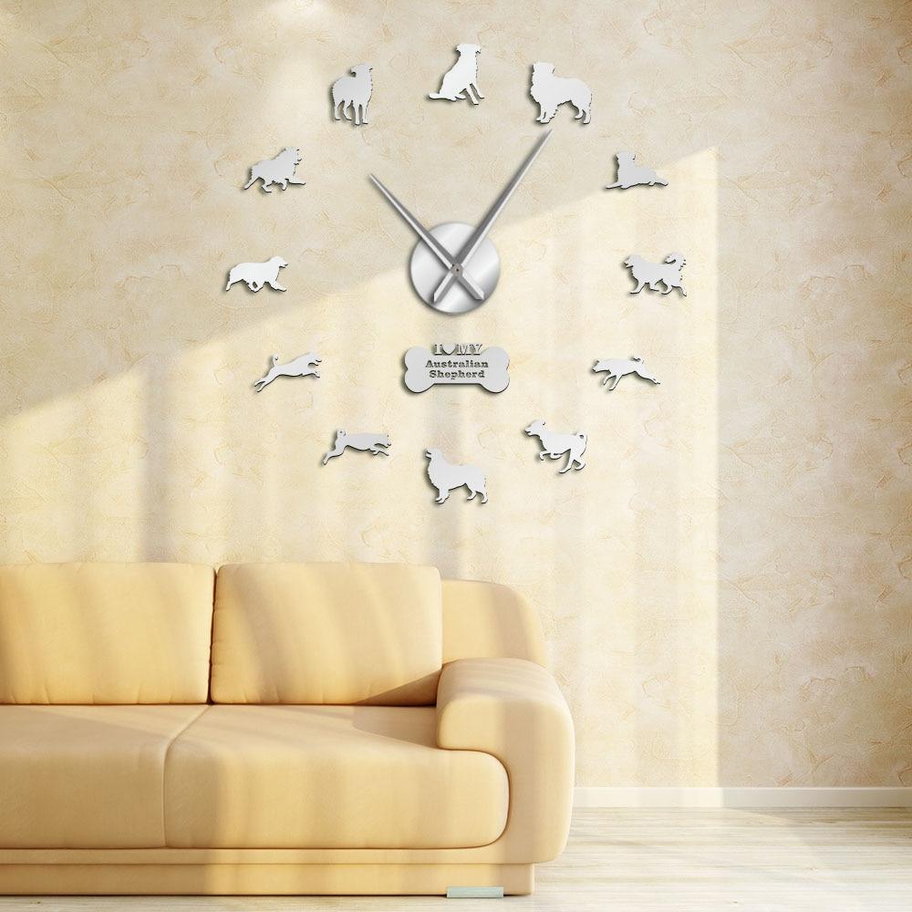 Wall Clocks - Aussie Australian Shepherd Dog Large Frameless DIY Wall Clock