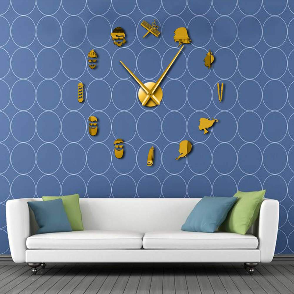 Wall Clocks - Barber Pole Shears Beauty Salon Large Frameless DIY Wall Clock