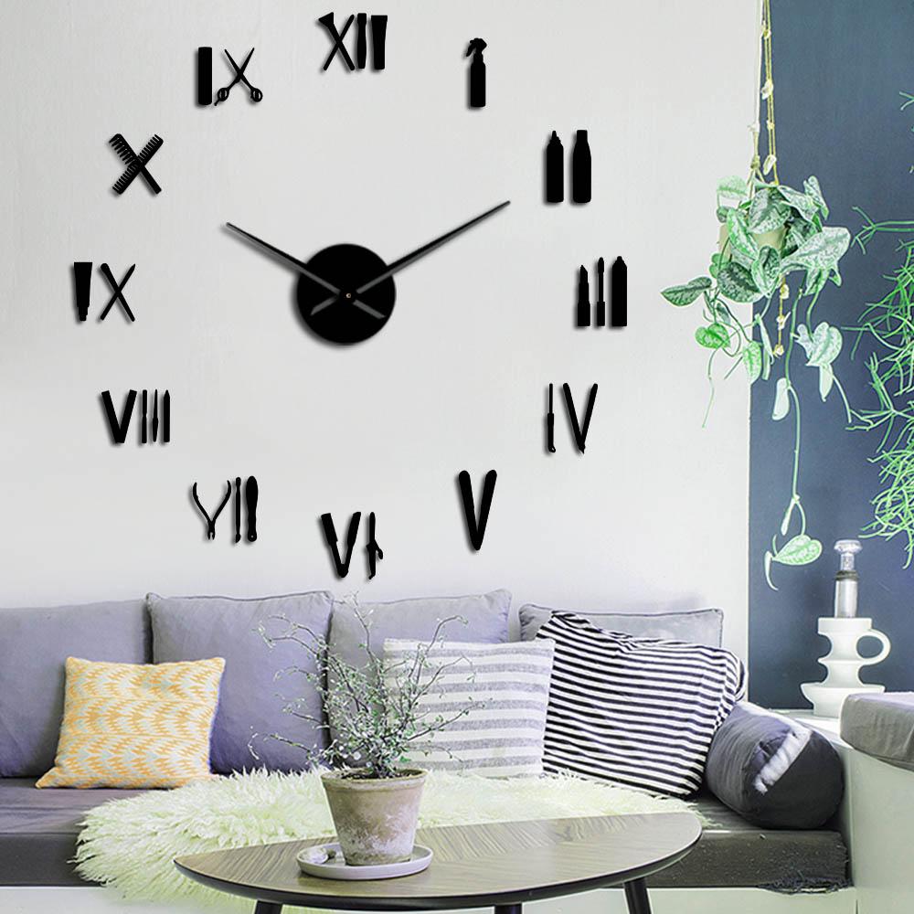 Wall Clocks - Barber Tools Numbers Large Frameless DIY Wall Clock Barber Shop Decor